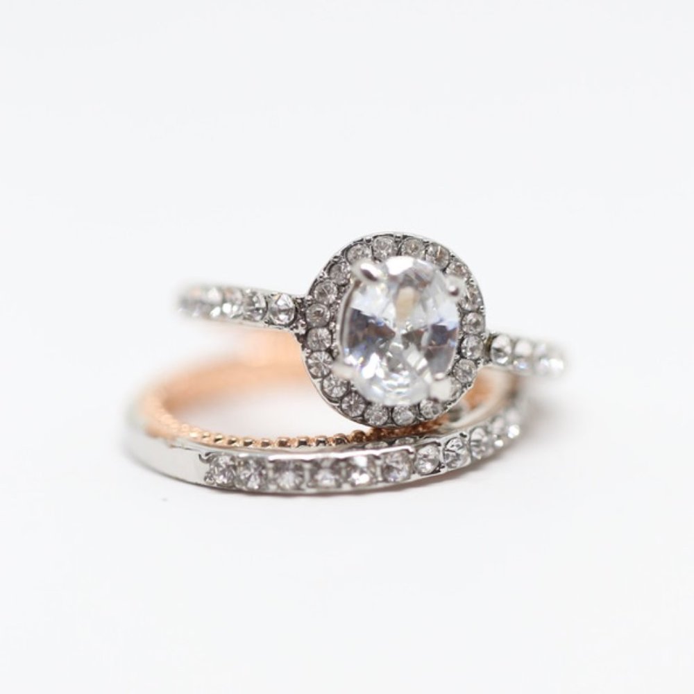 14k Gold Dipped Two Tone Topaz Oval Ring - Picture 5 of 10